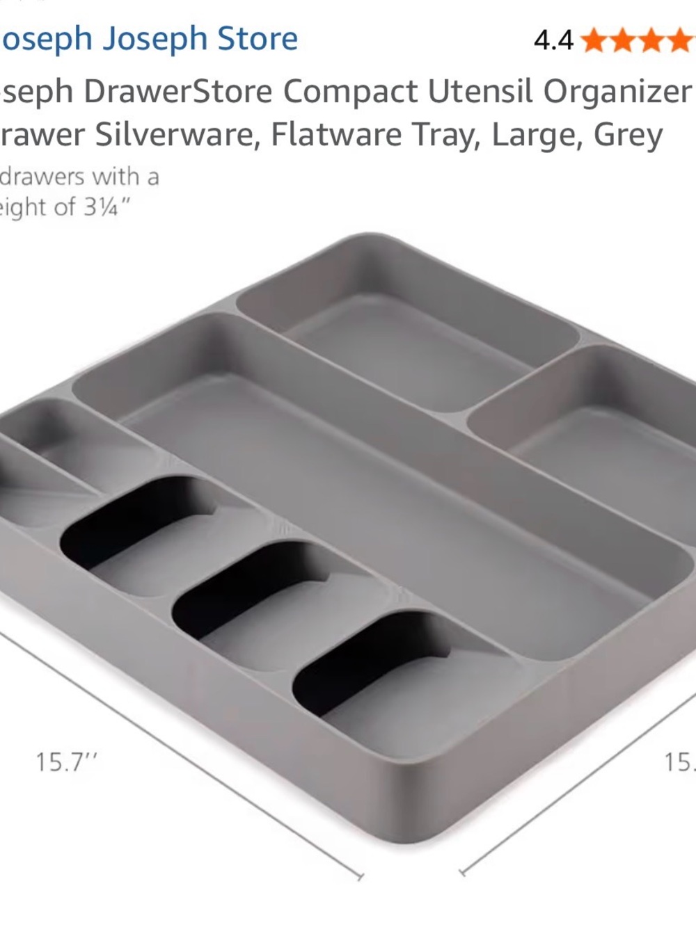 Joseph Joseph DrawerStore Large Gray Kitchen Utensil Flatware Drawer Organizer